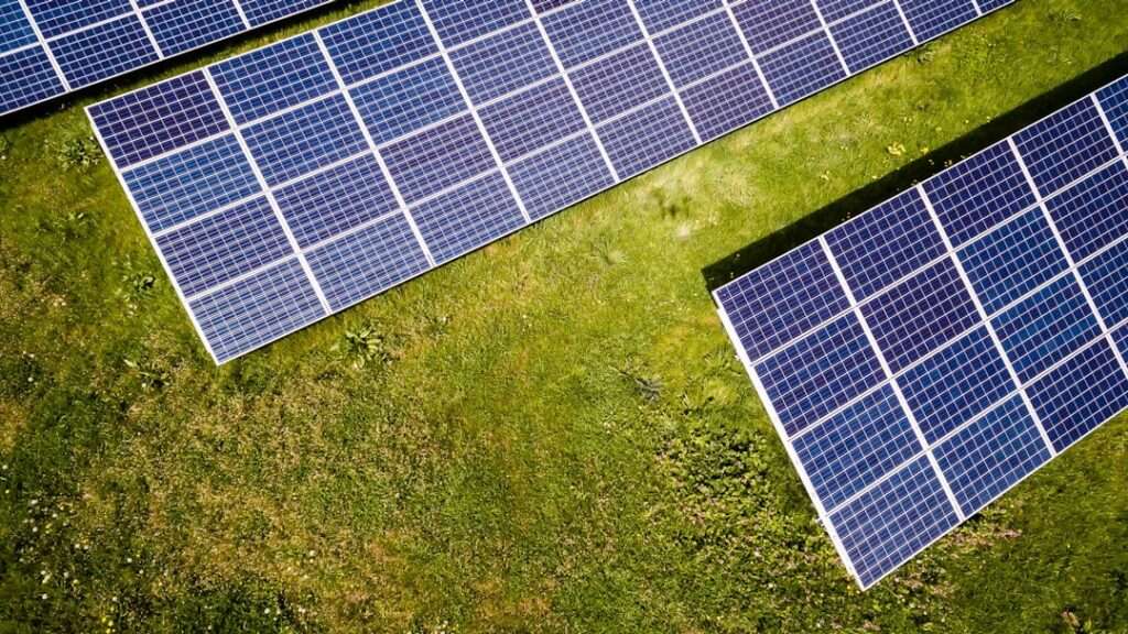 Solar panels on a lawn